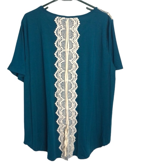 NEW NWT GRACE AND EMMA short sleeve blouse w/ lace back lace shoulders size 2X - Picture 1 of 15